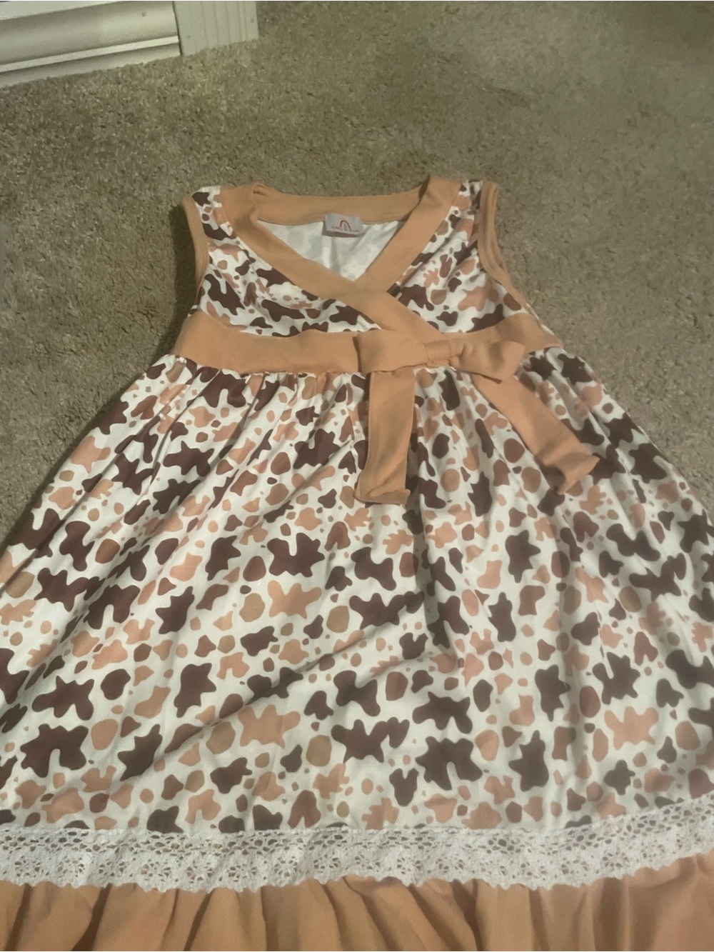 Girls' Beige and Brown Patterned Sleeveless Dress